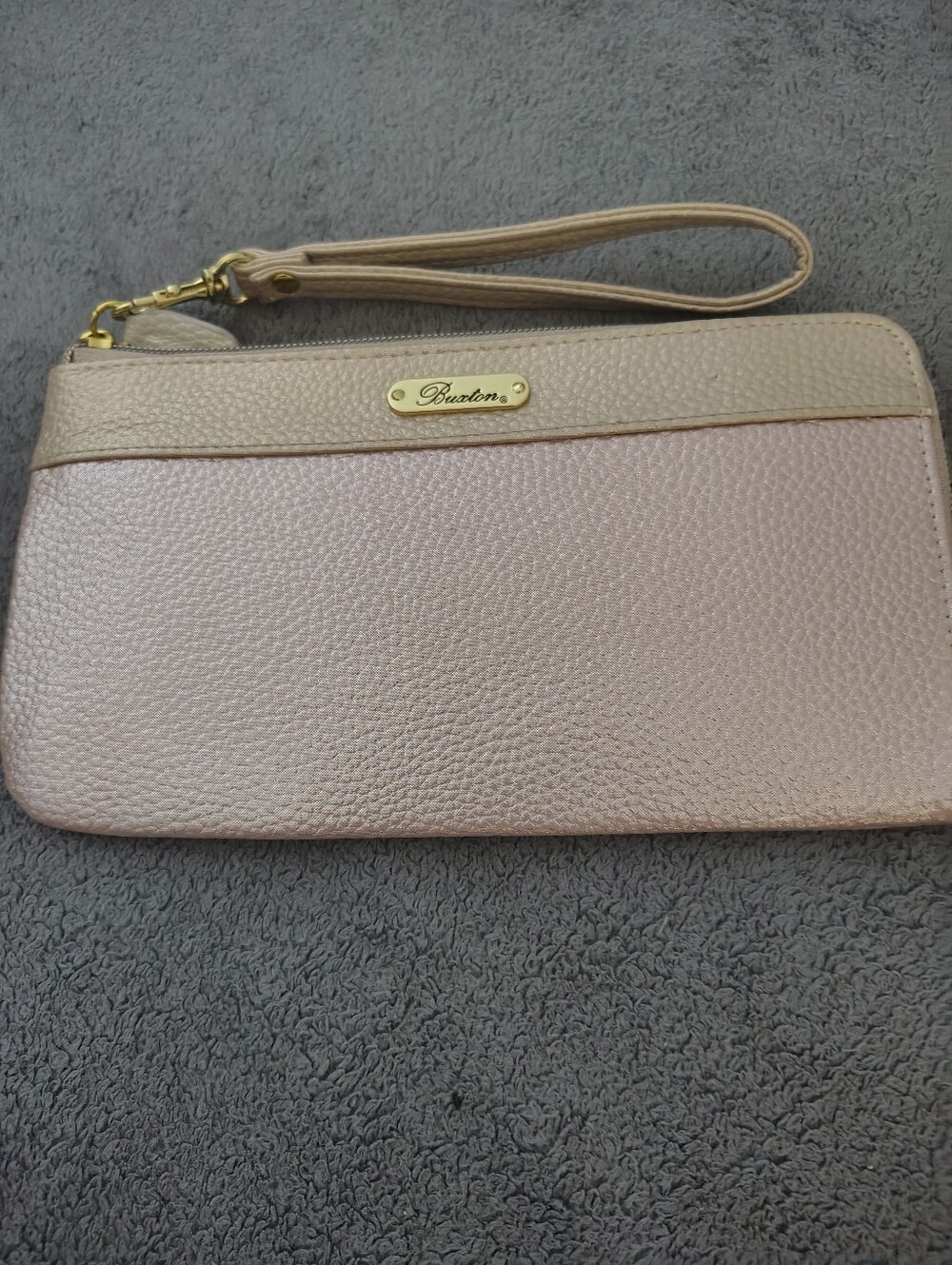 Buxton Blush Pink and Tan Pebbled Wristlet Clutch